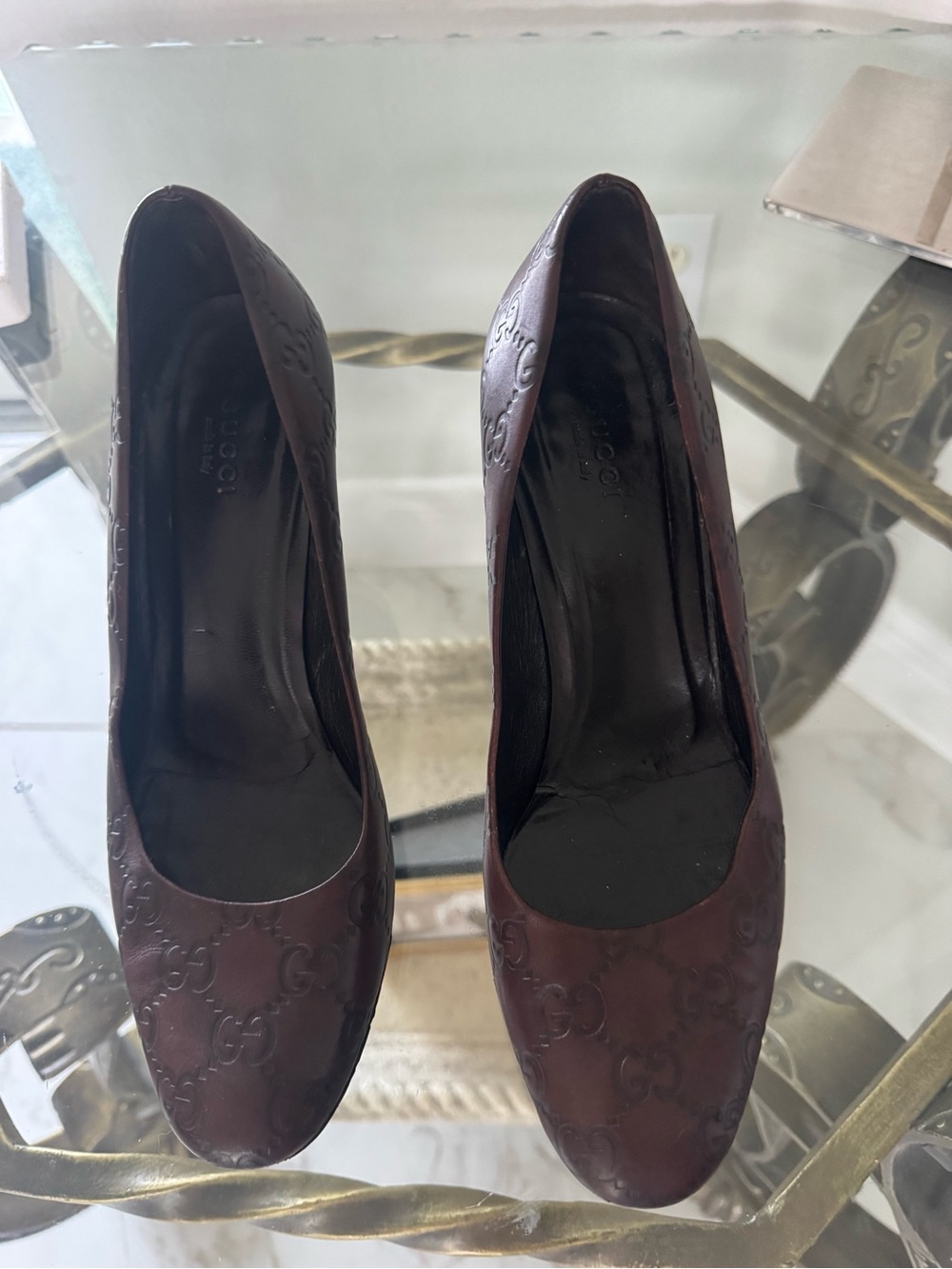 GUCCI VINTAGE Guccissima Dark Brown Signature Leather Pumps Size 7 1/2B